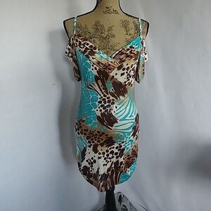 Dots Shimmery Cold Shoulder Animal Print Dress